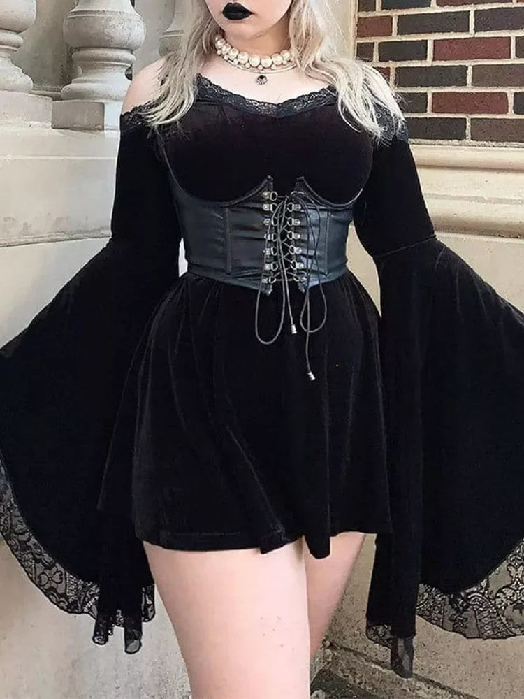 InsDoit Goth Flare Sleeve Black Dress Women Aesthetic Velvet Vintage Lace Autumn Dress Off Shoulder Harajuku Elegant Party Dress
InsDoit Goth Flare Sleeve Black Dress Women Aesthetic Velvet Vintage Lace Autumn Dress Off Shoulder Harajuku Elegant Party Dress