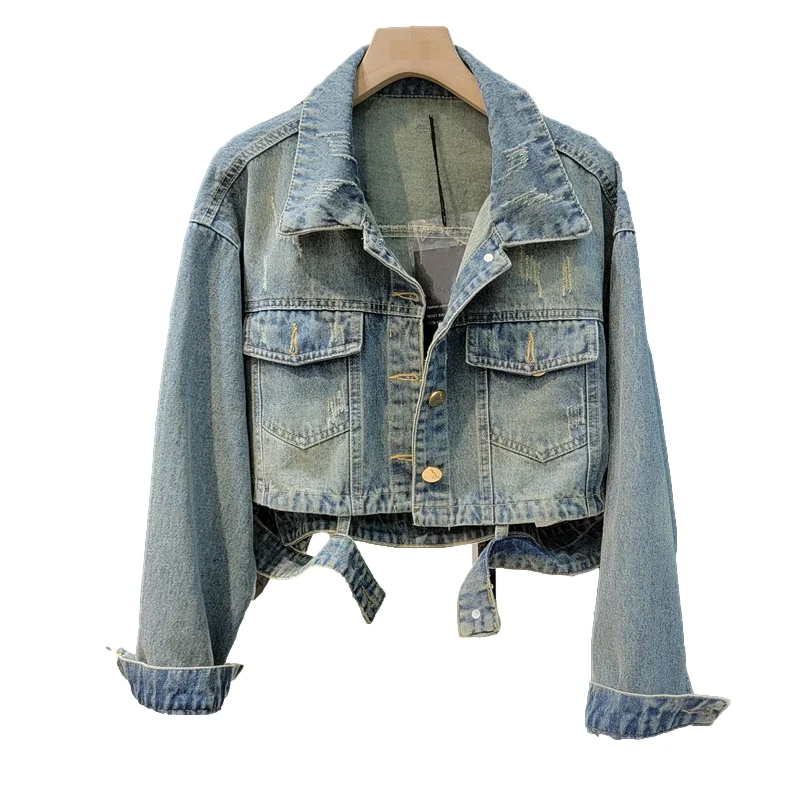 Autumn Vintage Blue Denim Jackets Women Hem Belt Frayed Big Pocket Cowboy Outerwear Loose Short Jeans Jacket Female Streetwear 
Autumn Vintage Blue Denim Jackets Women Hem Belt Frayed Big Pocket Cowboy Outerwear Loose Short Jeans Jacket Female Streetwear