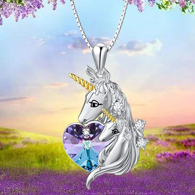 

Exquisite Fashion Cute Crystal Princess Pendant Jewelry Heart Combination Set Natural Gemstone Unicorn Necklace