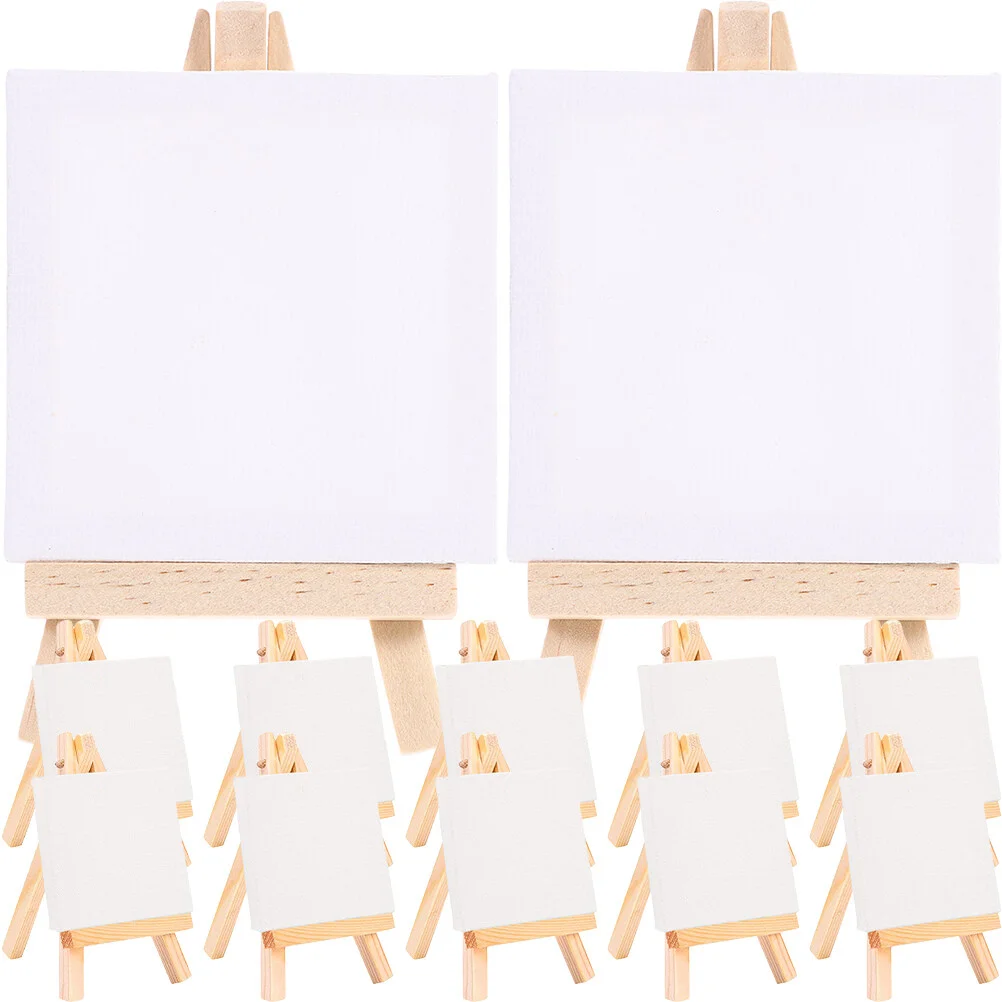 

18 Sets Mini Easels Children Painting Canvas Panel Stretched Frames Crafted DIY Wood Multi-function Small Tiny