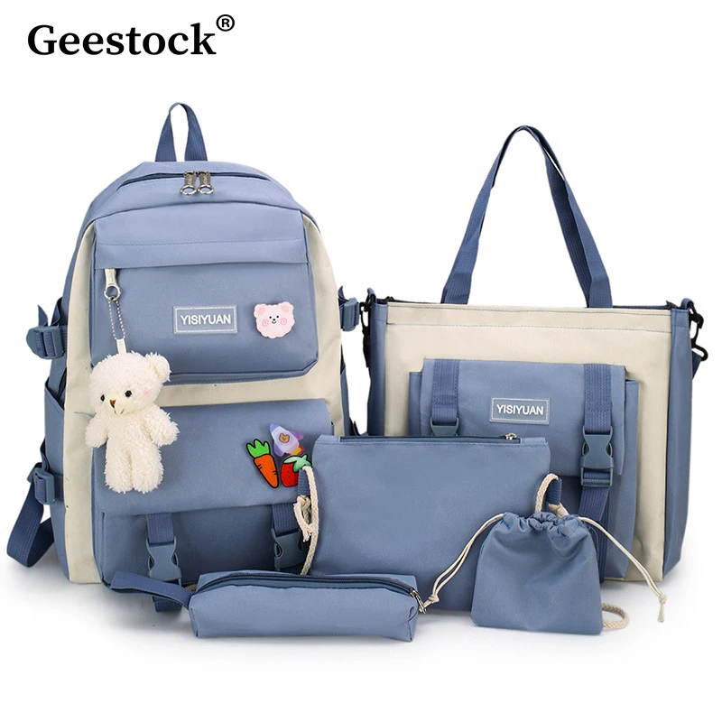Модные школьные ранцы Geestock для девочек, набор из 5 шт., Холщовый Рюкзак, Женская милая сумка для учеников, вместительный рюкзак, рюкзаки
Модные школьные ранцы Geestock для девочек, набор из 5 шт., Холщовый Рюкзак, Женская милая сумка для учеников, вместительный рюкзак, рюкзаки