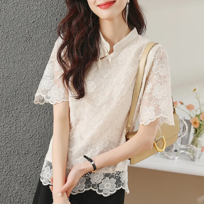 Lace Women's Shirts Summer 2023 New Chinese Style Blouses Slim Fit Solid Short Sleeve O-Neck Top Floral Clothing YCMYUNYAN
Lace Women's Shirts Summer 2023 New Chinese Style Blouses Slim Fit Solid Short Sleeve O-Neck Top Floral Clothing YCMYUNYAN