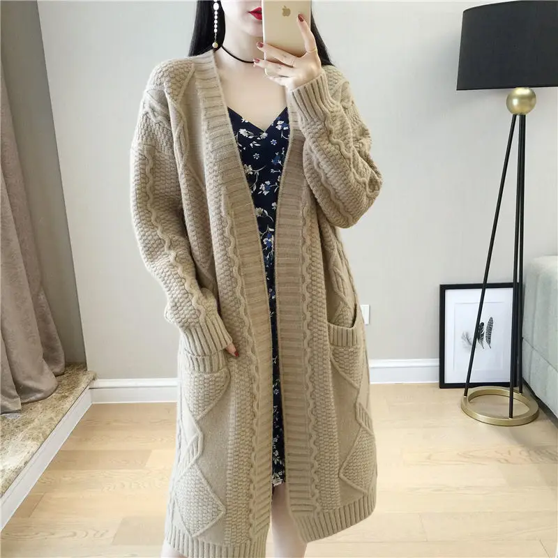 Korean Elegant Knit Cardigan Long Sleeve Pocket Sweater Fall Winter Thick Coats Casual Loose Tops Shawl 80KG Muticolor Outerwear
Korean Elegant Knit Cardigan Long Sleeve Pocket Sweater Fall Winter Thick Coats Casual Loose Tops Shawl 80KG Muticolor Outerwear