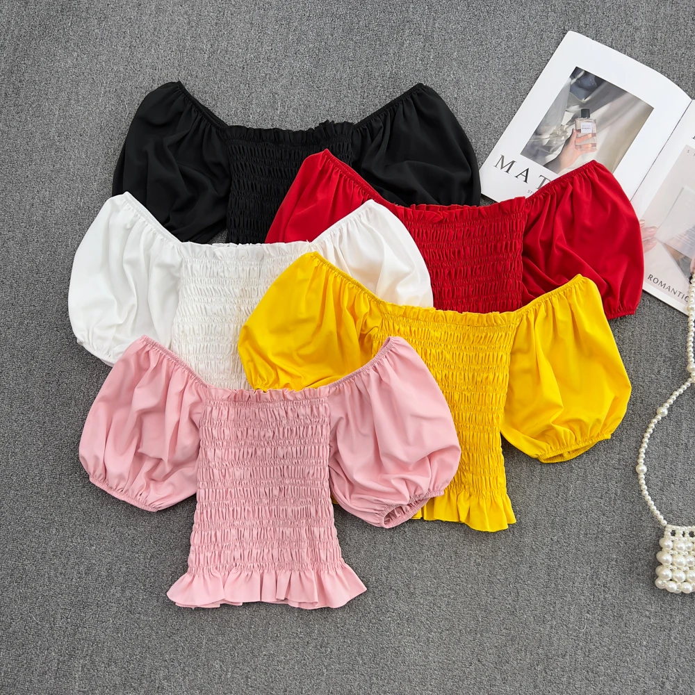 vintage ruffle blouse puff short sleeve blouses women chic solid slim crop top korean fashion shirt summer female clothing y2k
vintage ruffle blouse puff short sleeve blouses women chic solid slim crop top korean fashion shirt summer female clothing y2k