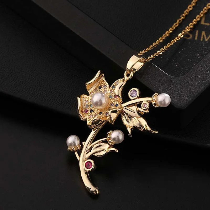Necklace For Women's Gold Plated Colorful Crystal Zircon Pearl Flower Pendant Sweater Chain Popular Fashion Jewelry Couple Gift
Necklace For Women's Gold Plated Colorful Crystal Zircon Pearl Flower Pendant Sweater Chain Popular Fashion Jewelry Couple Gift