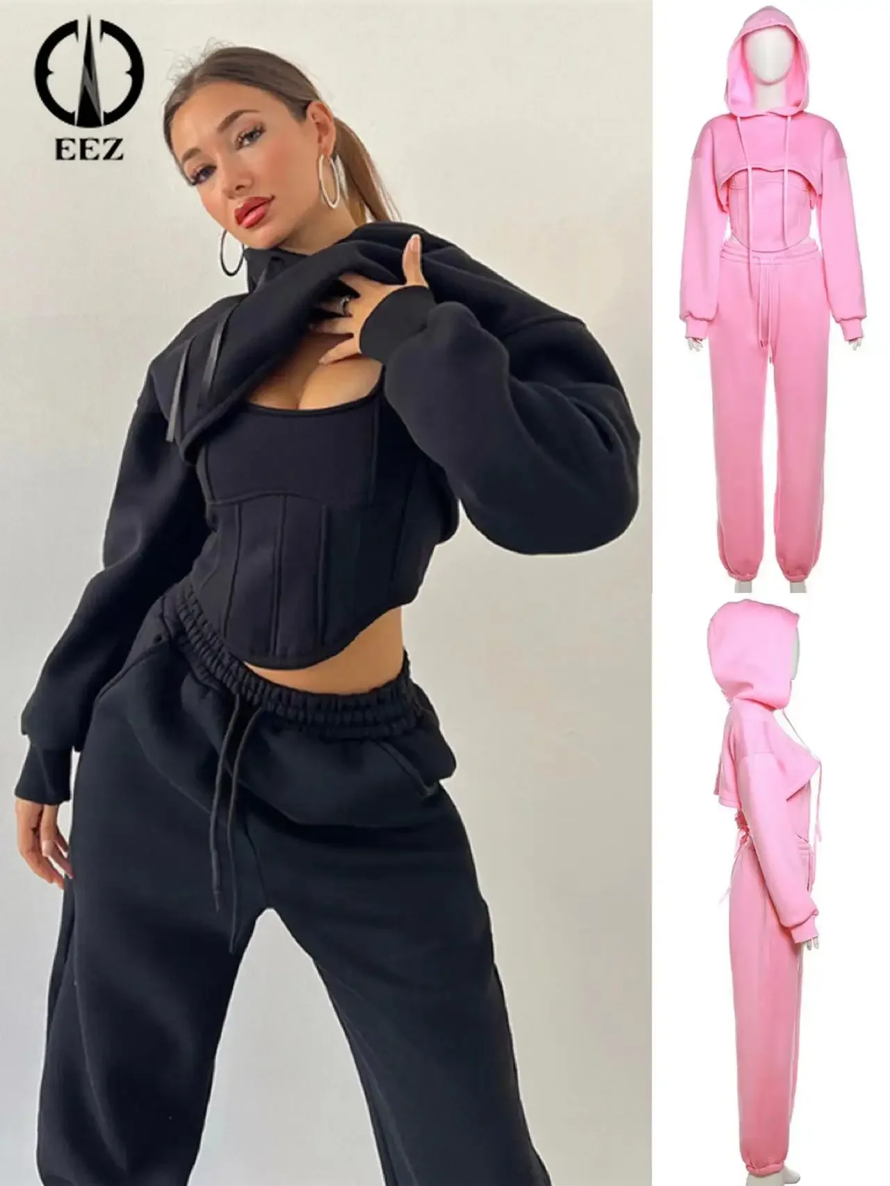 【 3 Piece Sets】Women Activewe Casual Hooded Jogger Sets Concise Classic Irregulary Tanks Long Sleeve Crop Top Bandage Pants Y2K
【 3 Piece Sets】Women Activewe Casual Hooded Jogger Sets Concise Classic Irregulary Tanks Long Sleeve Crop Top Bandage Pants Y2K