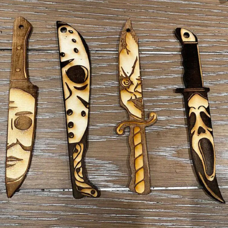 4Pcs 20cm Horror Movie Role Knifes Shape Model Decoration Pine Wooden Pendant Christmas Ornament Christmas Halloween Art Decor 
4Pcs 20cm Horror Movie Role Knifes Shape Model Decoration Pine Wooden Pendant Christmas Ornament Christmas Halloween Art Decor