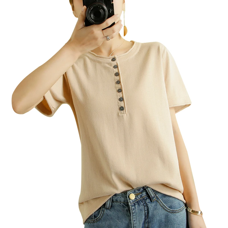 2022 summer new round neck cotton knitted short sleeve T-shirt women's loose T-shirt casual top thin Korean version
2022 summer new round neck cotton knitted short sleeve T-shirt women's loose T-shirt casual top thin Korean version