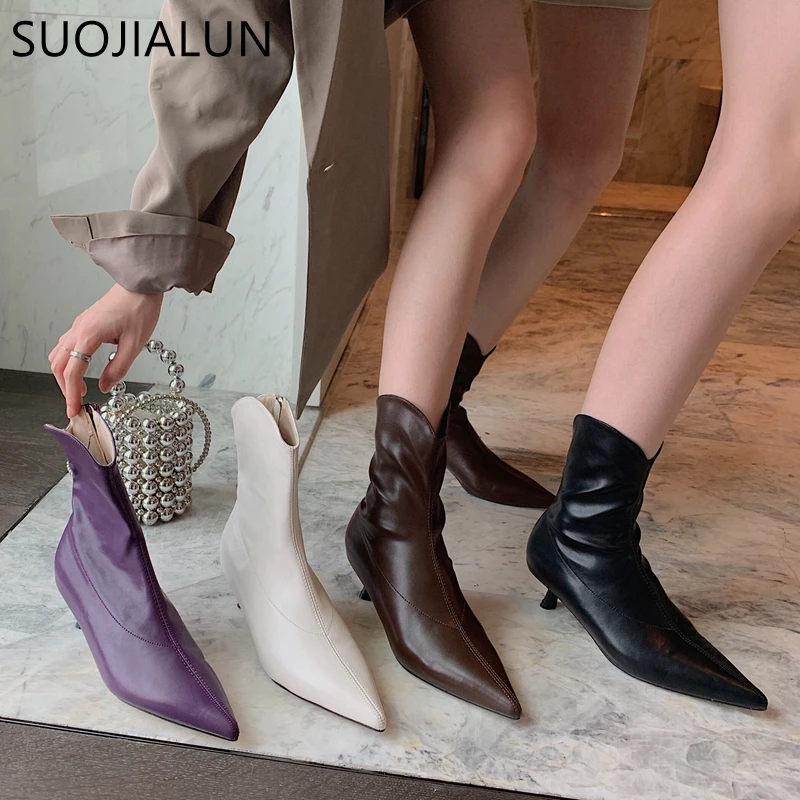 SUOJIALUN 2022 New Brand Pointed Toe Women Ankle Boots Thin Low Back Zipper Short Boots High Quality Soft Chelsea Boots Shoes
SUOJIALUN 2022 New Brand Pointed Toe Women Ankle Boots Thin Low Back Zipper Short Boots High Quality Soft Chelsea Boots Shoes
