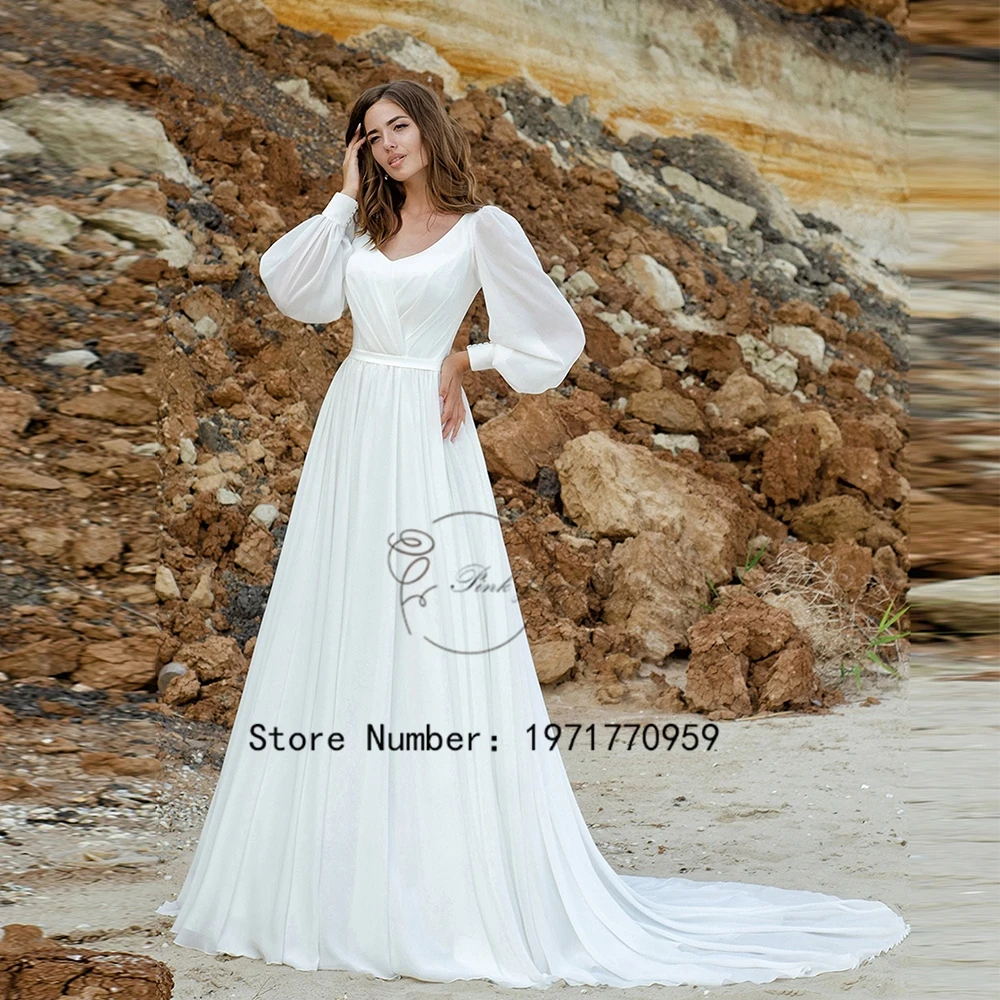 White V Neck Puff Sleeve Wedding Dresses For Women Vestido De Novia Long Chiffon A Line Elegant Backless Bridal Gown Robe Mariée
White V Neck Puff Sleeve Wedding Dresses For Women Vestido De Novia Long Chiffon A Line Elegant Backless Bridal Gown Robe Mariée