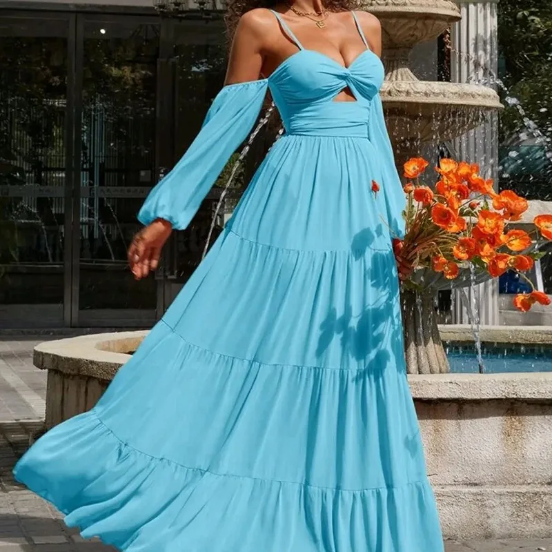 Stock 2023 autumn new fashion sexy solid color long-sleeved mid-long strap dress
Stock 2023 autumn new fashion sexy solid color long-sleeved mid-long strap dress