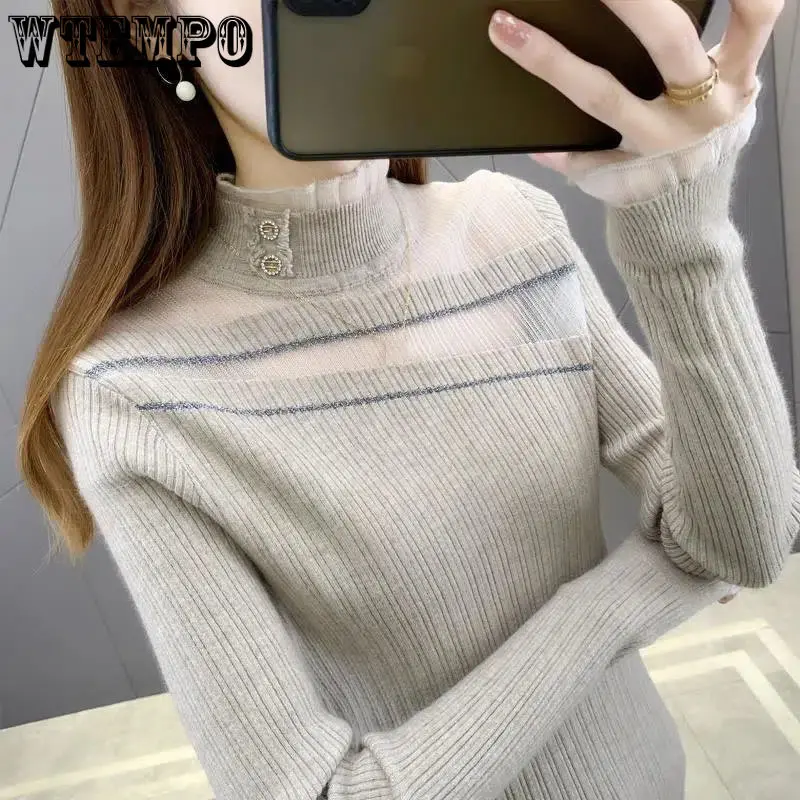 Lace Sweater Women's Turtleneck Pullover Base Tops Slim-fit Inner Knitted Jumper Autumn and Winter Wholesale Sueters De Mujer
Lace Sweater Women's Turtleneck Pullover Base Tops Slim-fit Inner Knitted Jumper Autumn and Winter Wholesale Sueters De Mujer