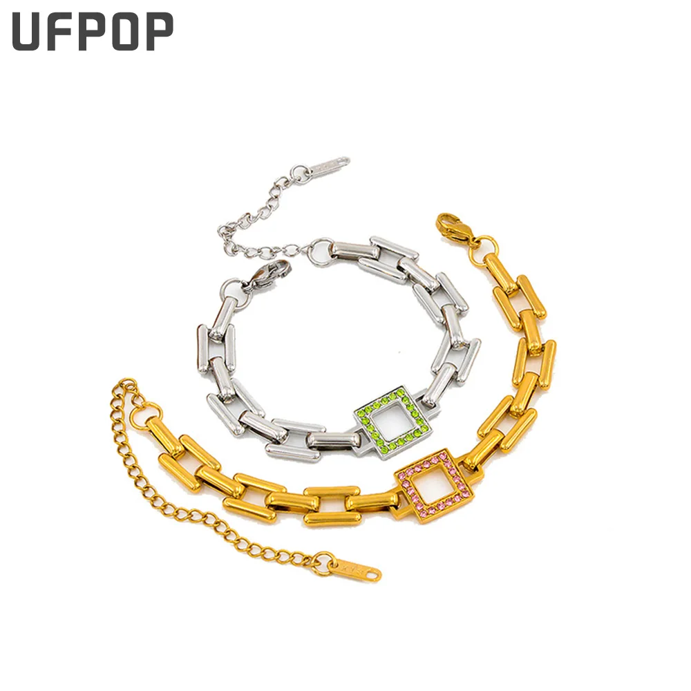 New Waterproof Square Stainless Steel Handmade Chain Zircon Paved Charm Bracelet Gold Silver Color Bracelets Women's Jewelry
New Waterproof Square Stainless Steel Handmade Chain Zircon Paved Charm Bracelet Gold Silver Color Bracelets Women's Jewelry