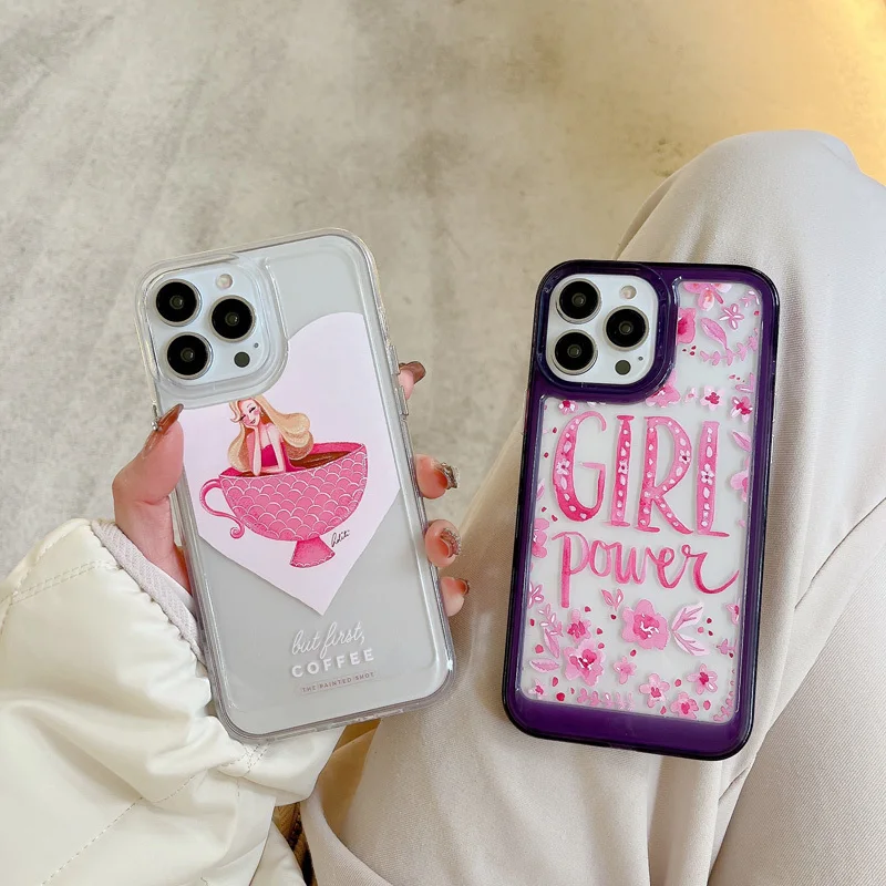 

Fashion Girl Power Transparent Silicone Soft Case For iPhone 11 12 13 14 Pro Max 12Pro 13Pro XS Max X XR Acrylic Cover Coque