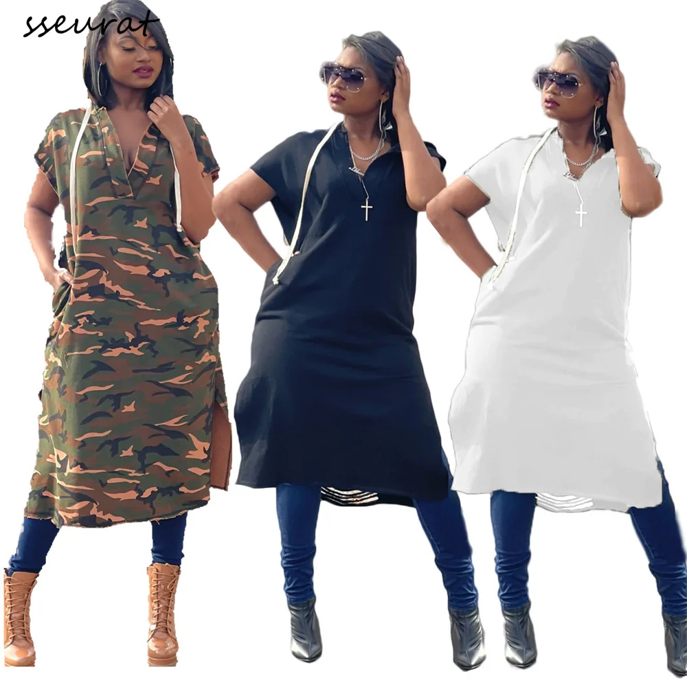 Женское платье с капюшоном SSEURAT, повседневное свободное платье средней длины с коротким рукавом и вырезами на спине, лето 2022 
Женское платье с капюшоном SSEURAT, повседневное свободное платье средней длины с коротким рукавом и вырезами на спине, лето 2022