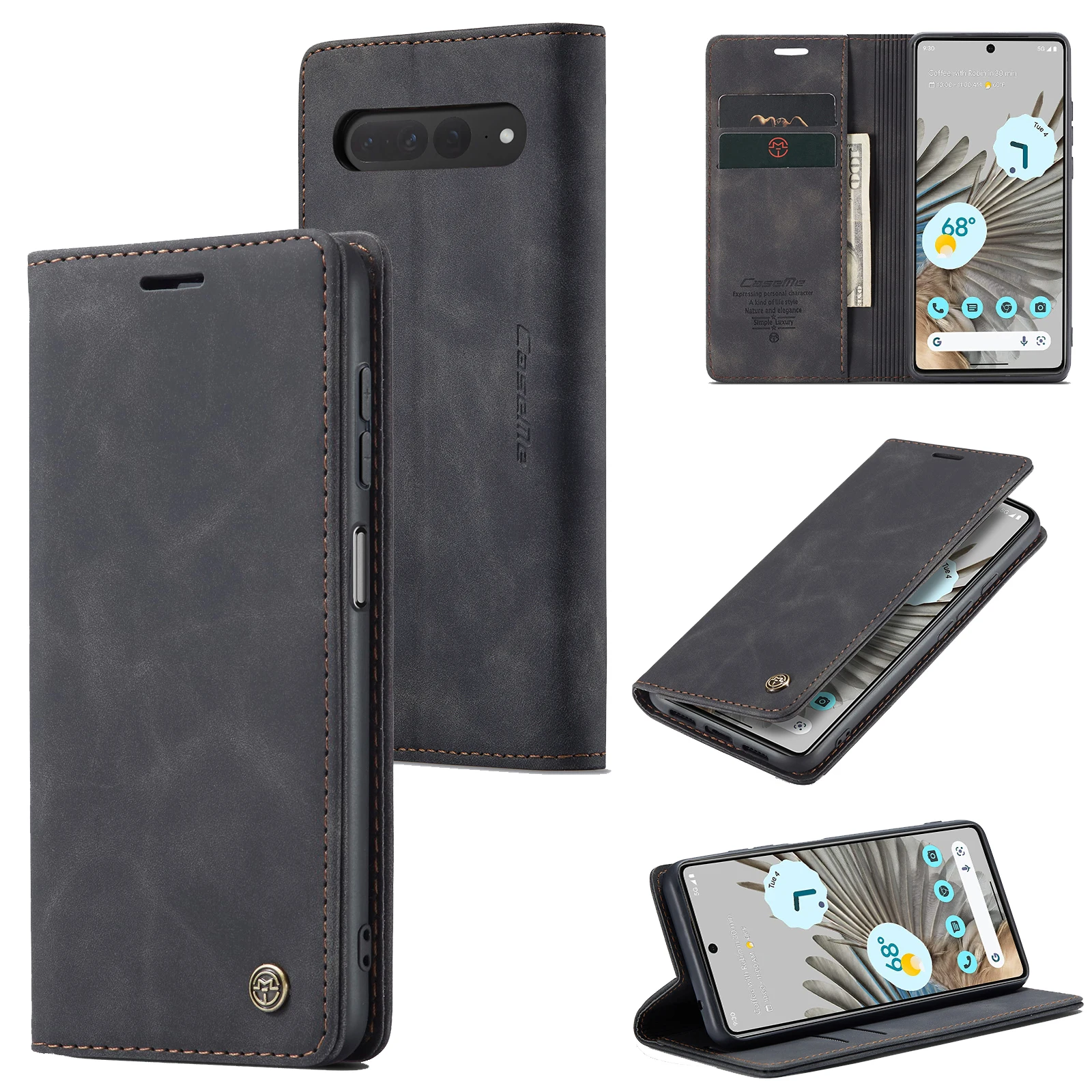 

CaseMe Shockproof Retro Leather Credit Card Holder Wallet Case For Google Pixel 7 Pro 7A 8 6 Flip Kickstand Phone Cover
