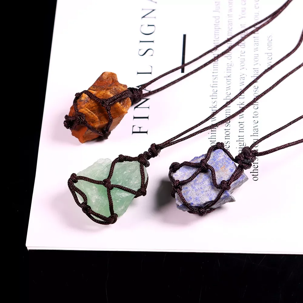 2022 Net pocket pendant Crystal Necklace Healing Stone Reiki Hangings Craft With Weave Rope 
2022 Net pocket pendant Crystal Necklace Healing Stone Reiki Hangings Craft With Weave Rope