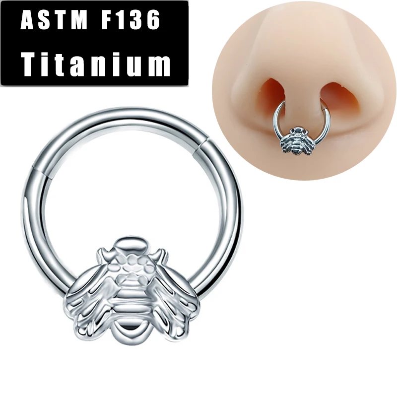 

ASTM F136 титановая перегородка кольцо в нос женские ювелирные изделия пчела ноздри пирсинг Спираль уха хряща Tragus Daith Серьги Шпильки для носа