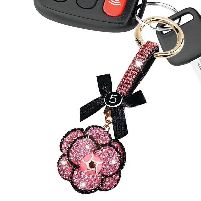 

Camellia Flower Ornament Hung Rearview Good Luck Camellia Keyrings With Anti Lost Buckle Car Accessories Backpack Ornaments