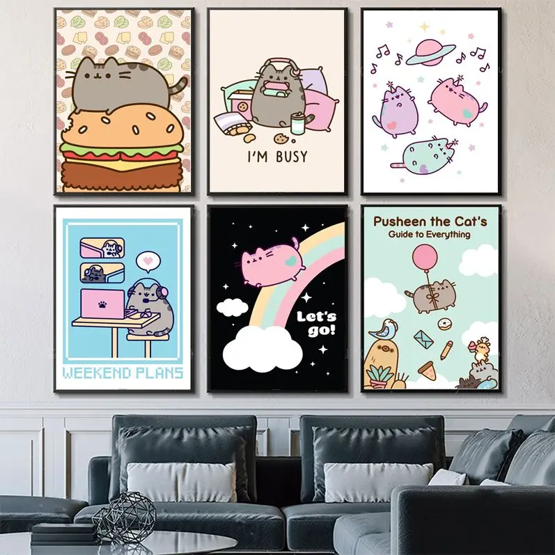 

Милый мультяшный аниме Кот хорошего качества принты и постеры винтажный декор для комнаты дома бара кафе кавайный Декор для комнаты