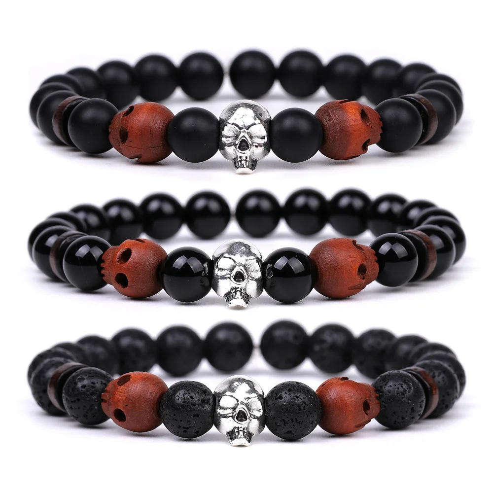 New Hand Carved Skull Bracelet Mens Volcanic Stone Black Magnet Elastic Rope Bracelet Wood Chip Circle
New Hand Carved Skull Bracelet Mens Volcanic Stone Black Magnet Elastic Rope Bracelet Wood Chip Circle