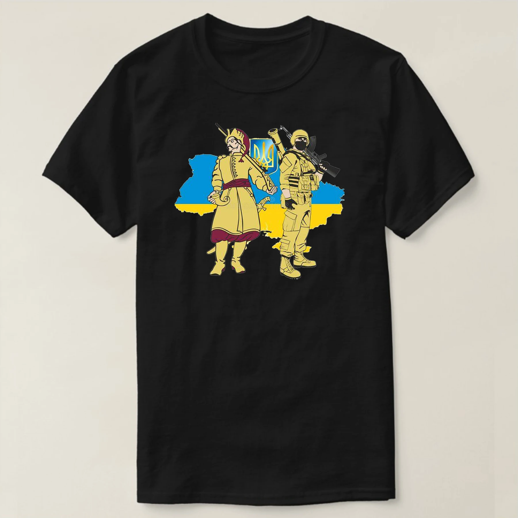 

Ukraine Trident Flag Ukrainian Cossack Warriors Patriotic T Shirt. High Quality Cotton, Breathable Top, Loose Casual T-shirt