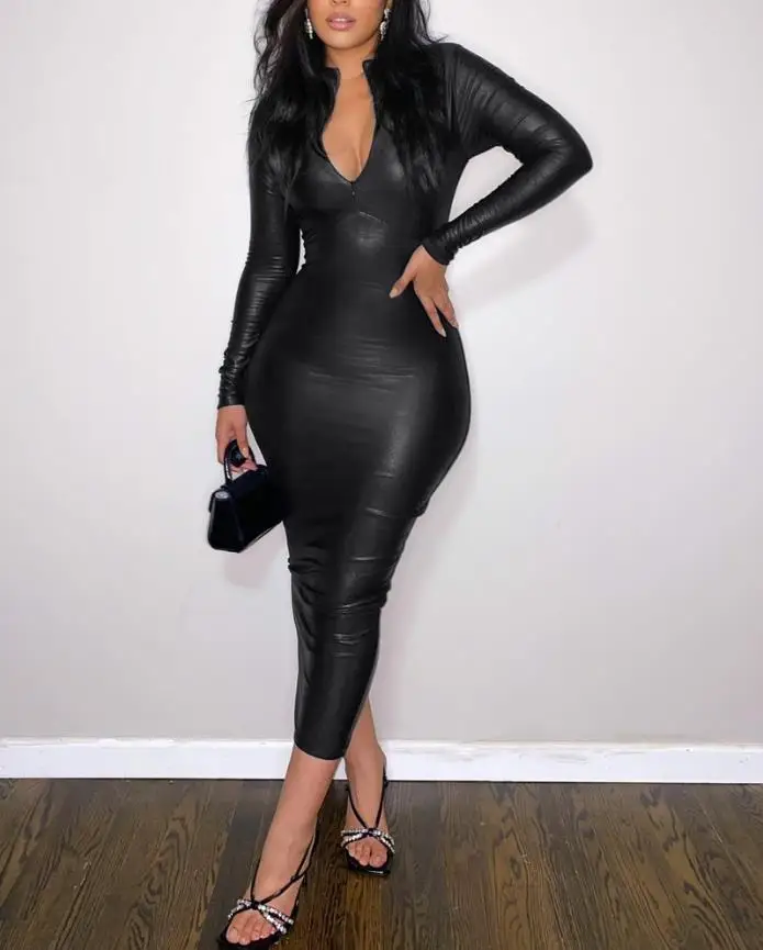 Autumn Women Skirt Black Sexy V-Neck Long Sleeve Zipper Front Dress Elegant Party Street Style Support Wholesalebodycon Dress
Autumn Women Skirt Black Sexy V-Neck Long Sleeve Zipper Front Dress Elegant Party Street Style Support Wholesalebodycon Dress