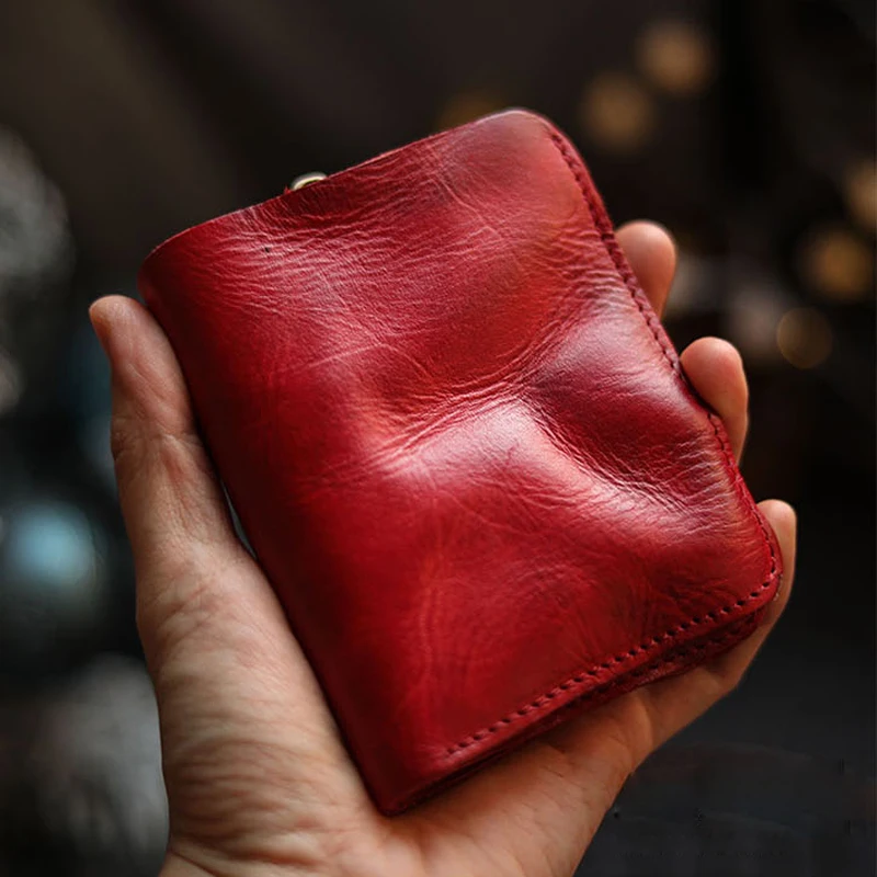 

AETOO Original high-grade leather compartment vintage first layer cowhide manual color purse men's and women's short leather w