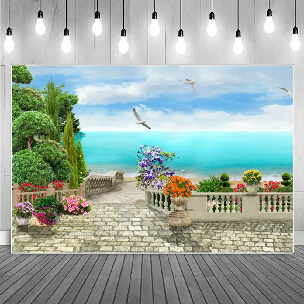 Blue Ocean Viewing Platform Birthday Decoration Photography Backdrops Custom Kids Stairway Flowers Trees Photographic Background
Blue Ocean Viewing Platform Birthday Decoration Photography Backdrops Custom Kids Stairway Flowers Trees Photographic Background