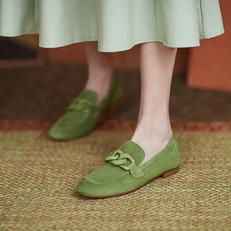 Women's Comfortable Casual Shoes Women's Leather Flat Bottom Lefse Shoes Round Toe Suede Chain Lefse Shoes Slip on Shoes
Women's Comfortable Casual Shoes Women's Leather Flat Bottom Lefse Shoes Round Toe Suede Chain Lefse Shoes Slip on Shoes