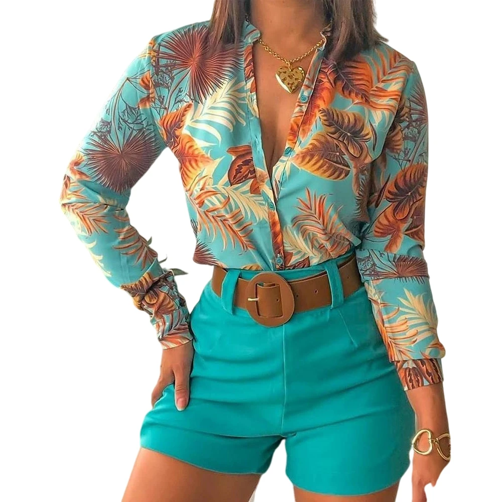 Women's Suit Summer Tracksuit Shorts Sets Two Piece Sets Women Outifits Long Sleeve Sexy Print Blouses Women No Belt
Women's Suit Summer Tracksuit Shorts Sets Two Piece Sets Women Outifits Long Sleeve Sexy Print Blouses Women No Belt