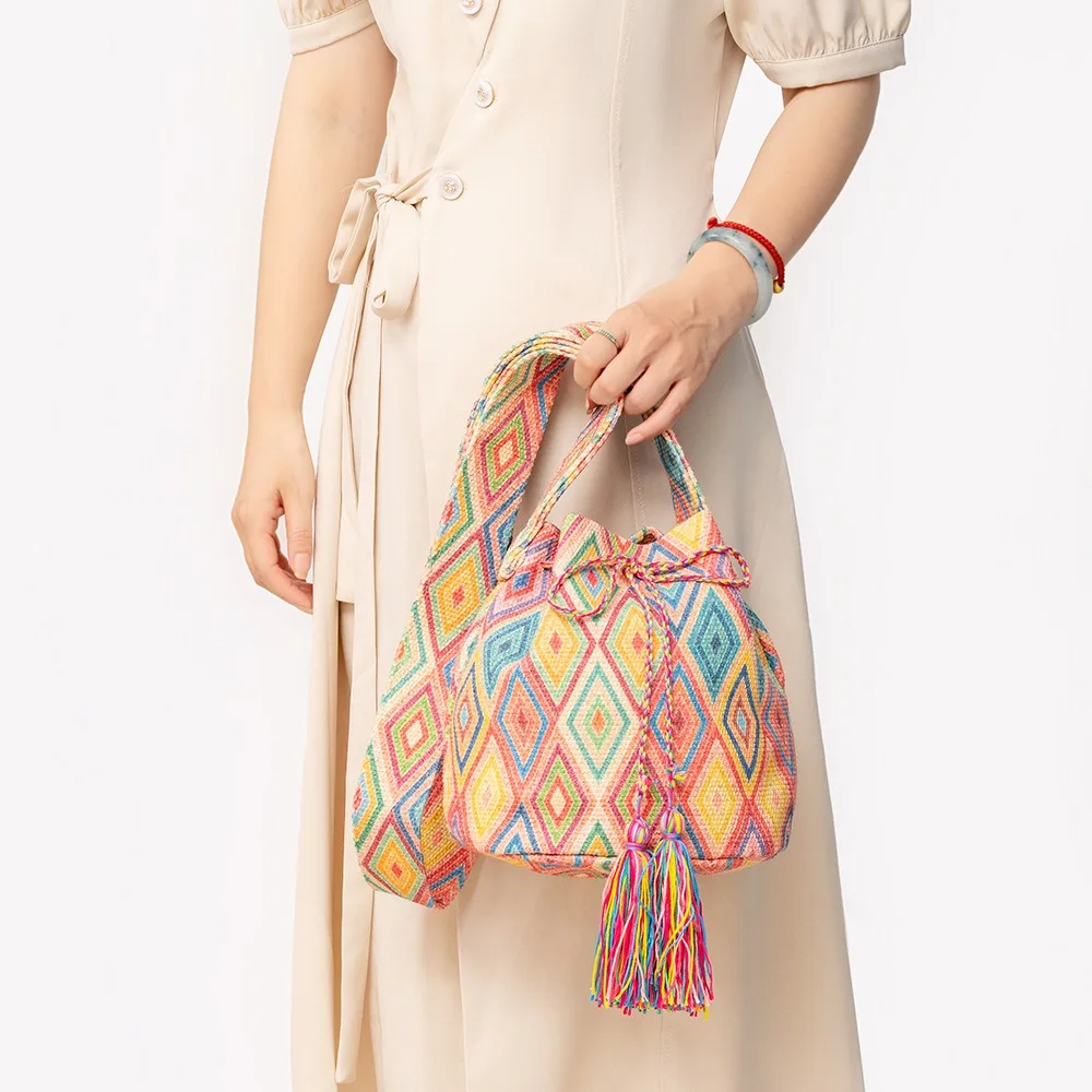 

Женская Холщовая Сумка-ведро в стиле бохо, модная Универсальная Женская вместительная сумка через плечо в этническом стиле Ibiza