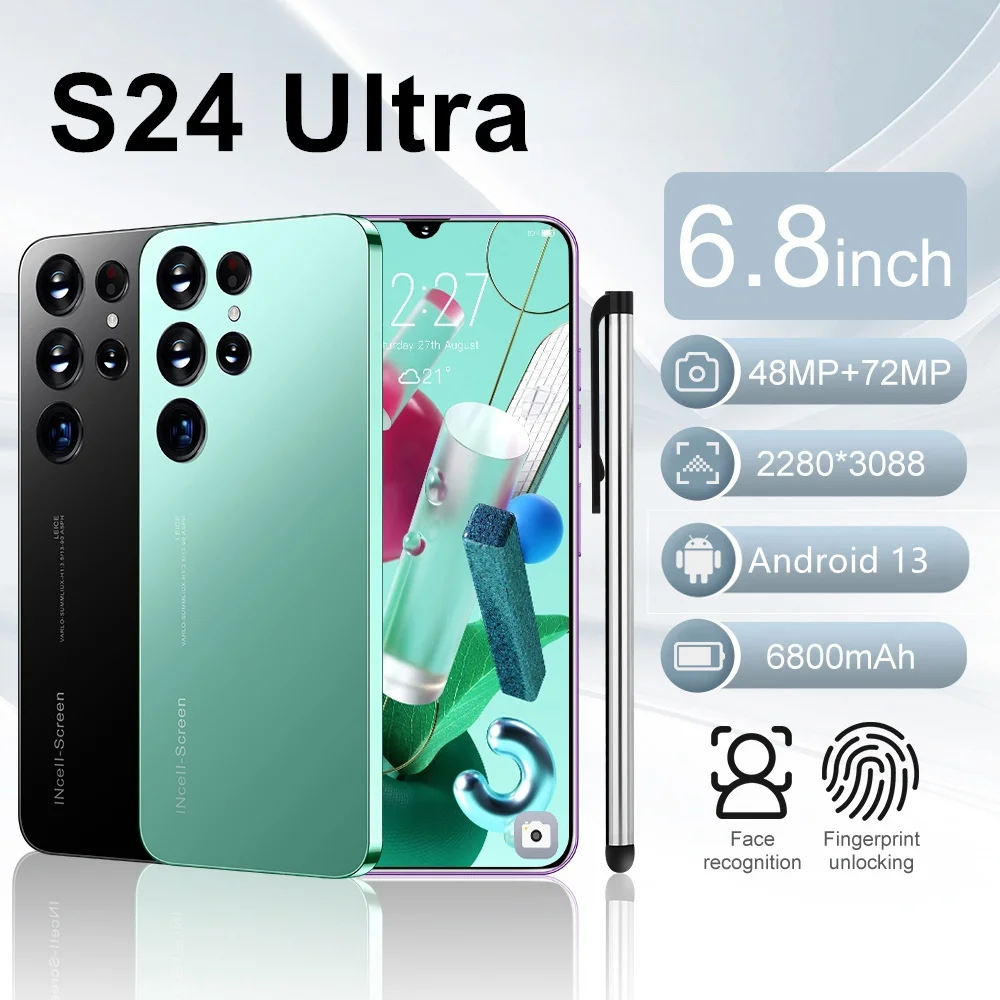 

Mobile Phones S24 Ultra 7.3 HD Screen SmartPhone Original 16G+1T 5G Dual Sim Celulares Android Unlocked 108MP 7800mAh Cell Phone