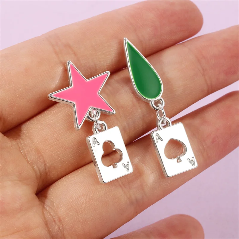 

Hisoka Cosplay Earrings Anime Hunter x Hunter Stars Teardrop Poker Design Drop Earrings For Women Men Fashion Jewelry