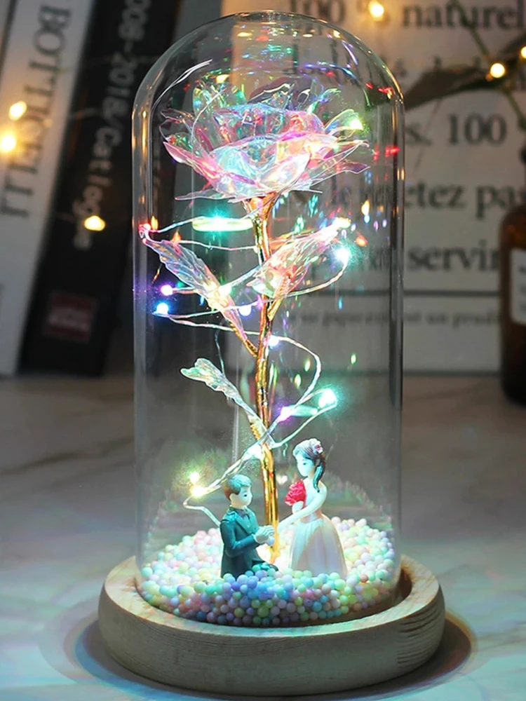 Simulation Flower with Glass Cover LED Light Creative Luminous Rose Gold Powder Immortal Rose Decor Valentines Day Gift Ornament
Simulation Flower with Glass Cover LED Light Creative Luminous Rose Gold Powder Immortal Rose Decor Valentines Day Gift Ornament