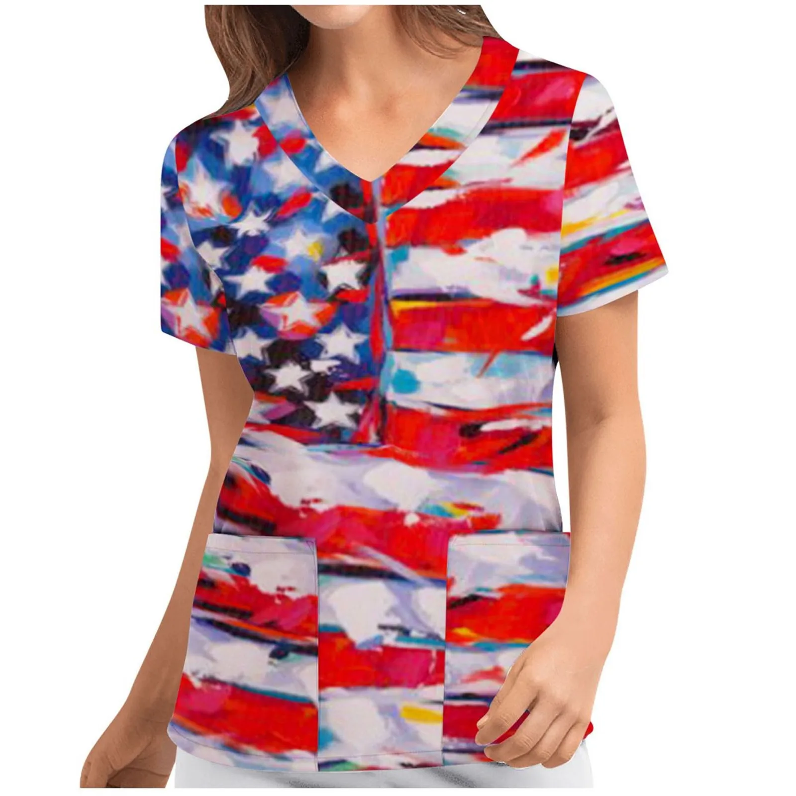 Women Scrubs Women Top Fashion American Sleeve Short Flag Tops Print V Nurse Workwear Neck Pockets Blouse Working Shirt Uniform
Women Scrubs Women Top Fashion American Sleeve Short Flag Tops Print V Nurse Workwear Neck Pockets Blouse Working Shirt Uniform