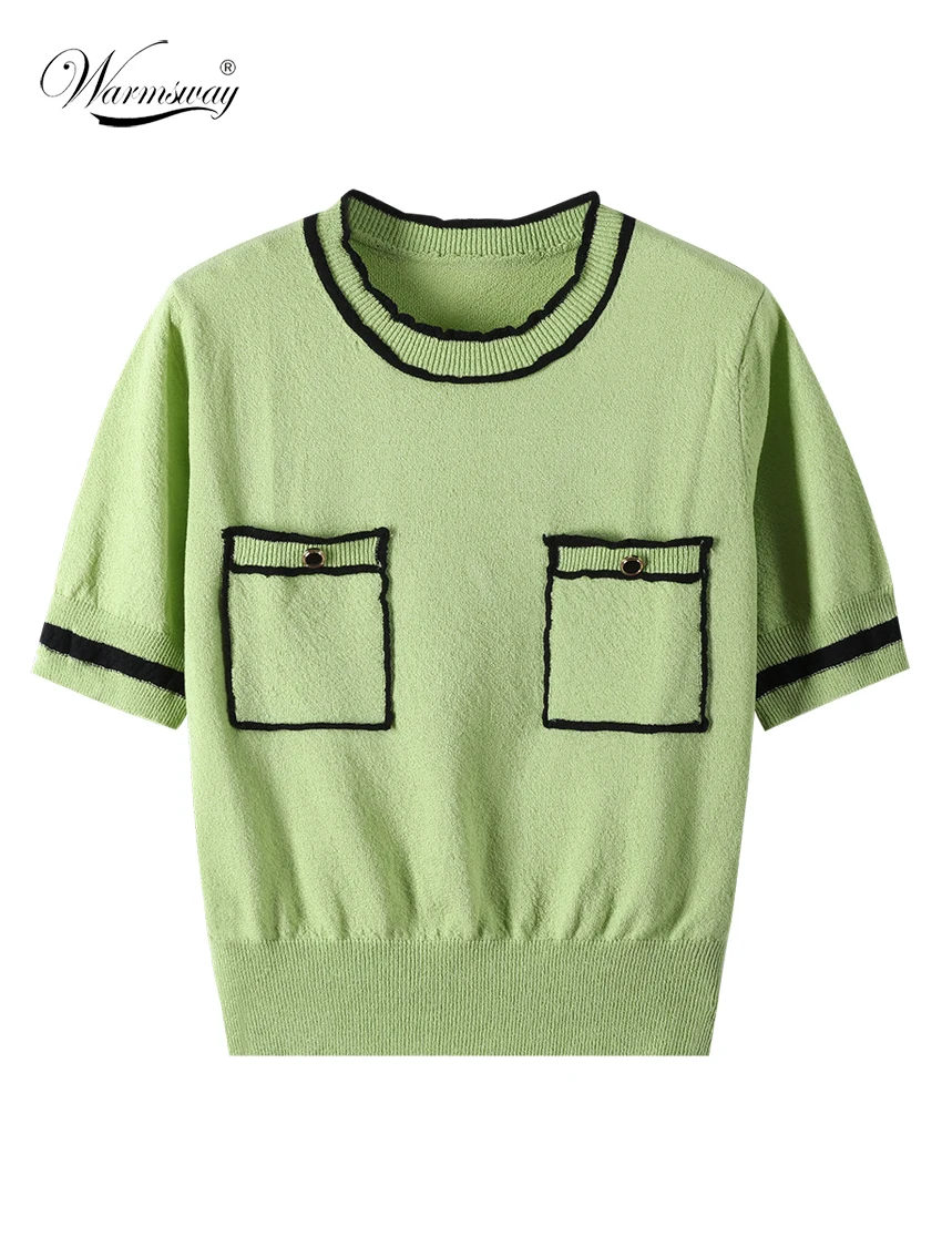 Vintage Elegant Women Knitted Pullover Tee Summer Short Sleeve O-neck Pockets Tops Korean Fashion Ladies Jumpers Femme B-132
Vintage Elegant Women Knitted Pullover Tee Summer Short Sleeve O-neck Pockets Tops Korean Fashion Ladies Jumpers Femme B-132