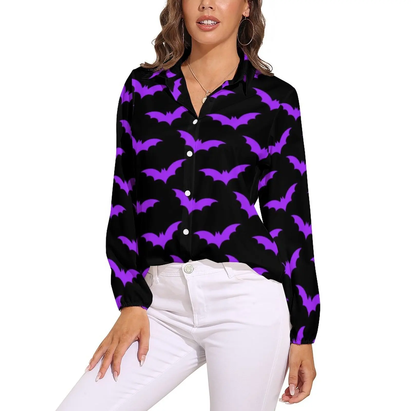 Purple Bats Print Blouse Female Black Halloween Street Style Loose Blouses Long Sleeve Kawaii Shirts Custom Tops Big Size 3XL
Purple Bats Print Blouse Female Black Halloween Street Style Loose Blouses Long Sleeve Kawaii Shirts Custom Tops Big Size 3XL
