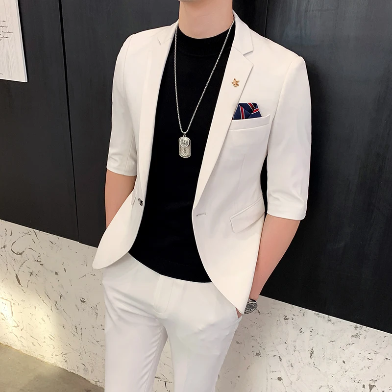 Men Suits Half Sleeve Spring Summer Slim British Short Sleeve Blazer Coat Trend Male Designer Tuxedo 2 Pcs Set
Men Suits Half Sleeve Spring Summer Slim British Short Sleeve Blazer Coat Trend Male Designer Tuxedo 2 Pcs Set