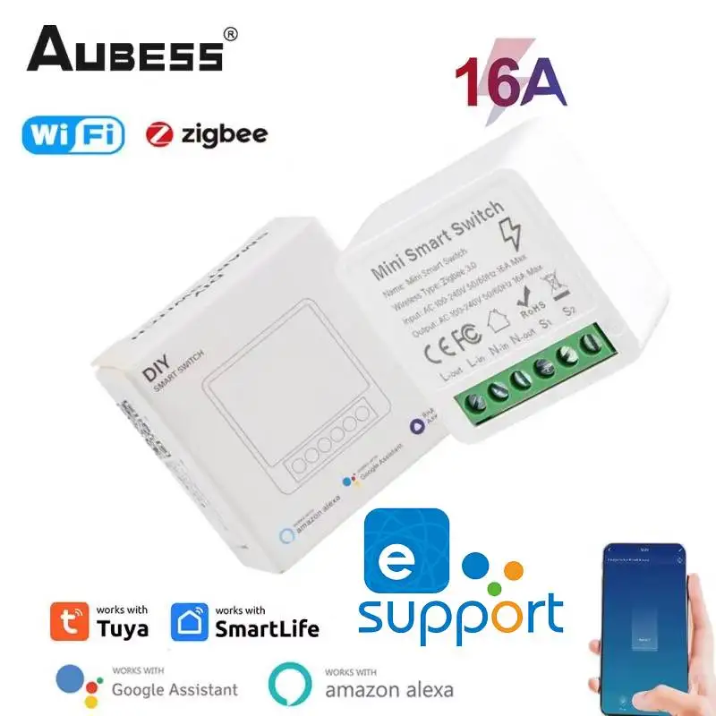 Умный переключатель Tuya ZigBee Wi-Fi ewelink, приложение Smart Life, 16A, реле «сделай сам», голосовое управление 
Умный переключатель Tuya ZigBee Wi-Fi ewelink, приложение Smart Life, 16A, реле «сделай сам», голосовое управление