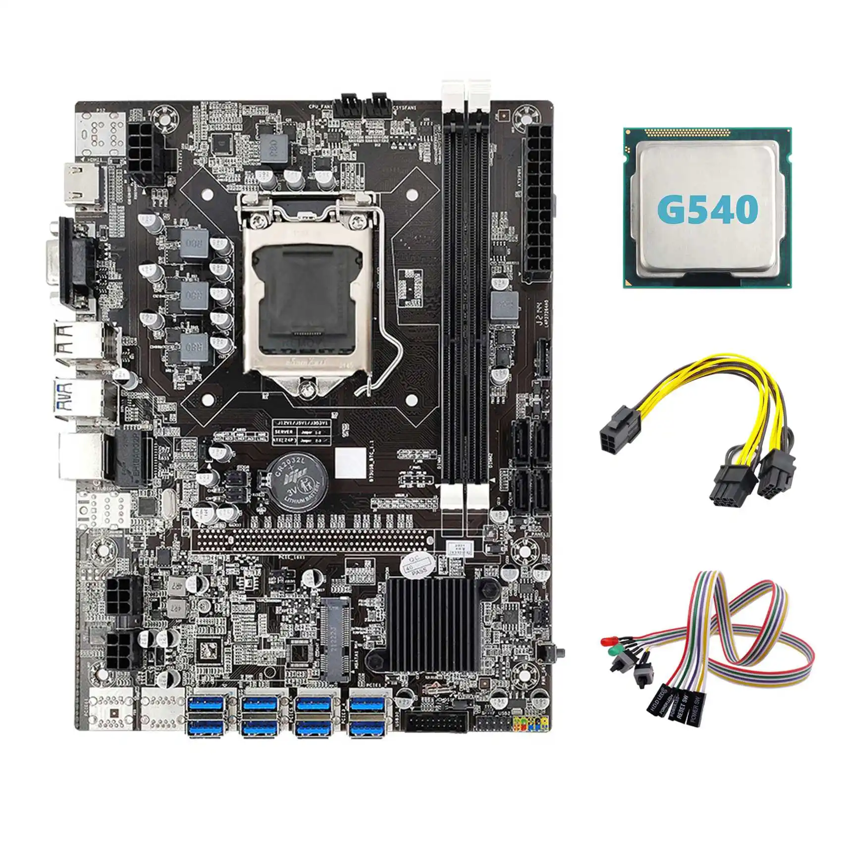 B75 ETH Mining Motherboard 8XPCIE to USB+G540 CPU+Switch Cable+6Pin to Dual 8Pin Cable LGA1155 Miner Motherboard
B75 ETH Mining Motherboard 8XPCIE to USB+G540 CPU+Switch Cable+6Pin to Dual 8Pin Cable LGA1155 Miner Motherboard