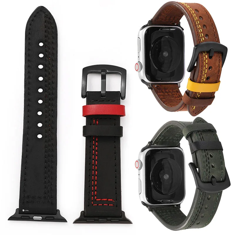 

Watch Strap for Apple Watch 38 40mm 42 44 41mm 45mm Genuine Leather Watchbands for iWatch Series 8 7 6 5 4 3 2 SE Wristband