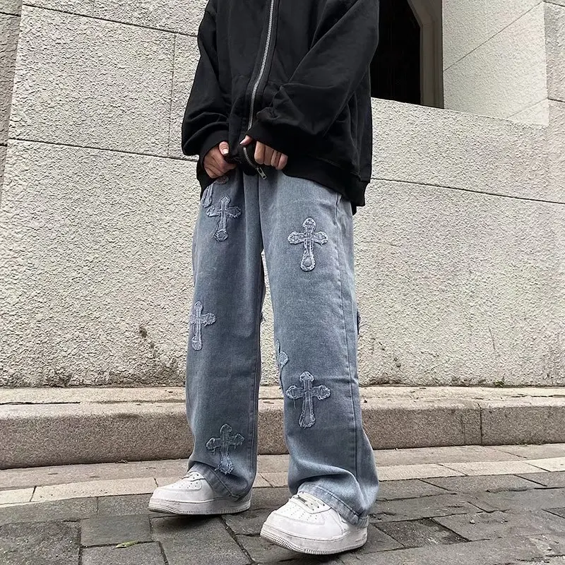 Cross Stickers Personality Jeans Men and Women Ins Tide High Street Drape Loose Straight Wide Leg Daddy Pants
Cross Stickers Personality Jeans Men and Women Ins Tide High Street Drape Loose Straight Wide Leg Daddy Pants