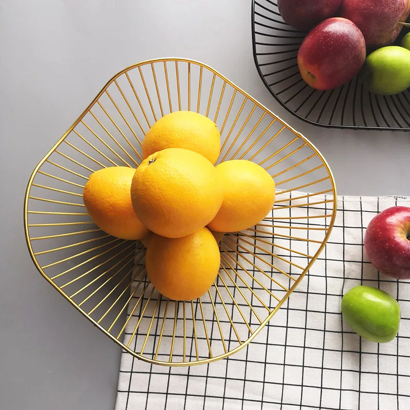 

Simple Modern Iron Fruit Basket Fruit Container Bowl Home Creative Snacks Bread Storage Drain Basket Table Snacks Display Tray