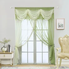Wave Valance New Design 2 Piece Crossed Sheer Tulle Curtain for Window Panel Kitchen Cafe Luxury Beaded Rod Pocket Door Drapey