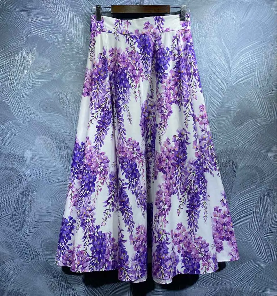 100% cotton 2022 summer women runway holiday wisteria flower printed long skirts high waist swinging midi skirt B65
100% cotton 2022 summer women runway holiday wisteria flower printed long skirts high waist swinging midi skirt B65