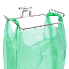 Stainless Steel Trash Bag Holder Garbage Storage Holder Kitchen Trash Rack Cabinets Door Grocery Bags Organizer Towel Hanging