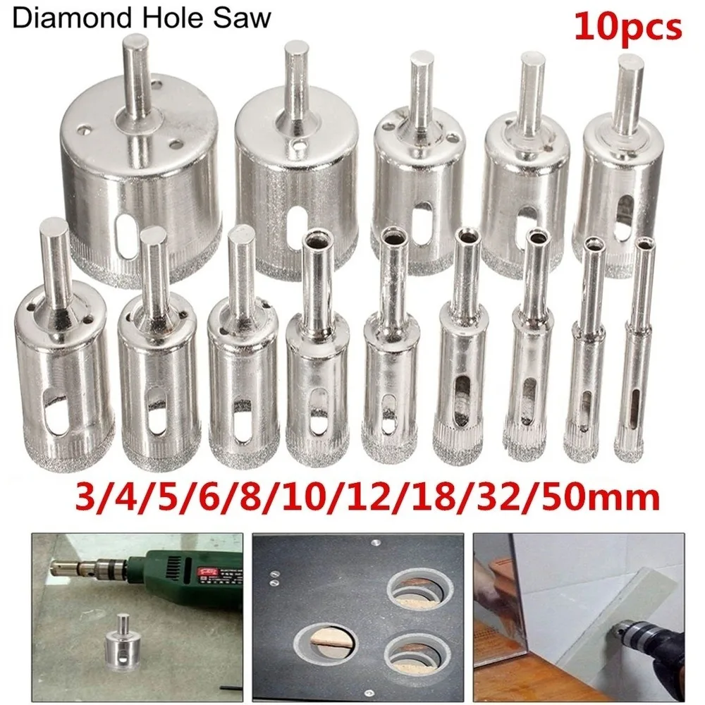 10pcs 8-50mm Durable Cutter Drill Bit Set Diamond Coated Hole Saw Core Drill Bit Set Cutter For Tile Ceramic Marble Glass
10pcs 8-50mm Durable Cutter Drill Bit Set Diamond Coated Hole Saw Core Drill Bit Set Cutter For Tile Ceramic Marble Glass