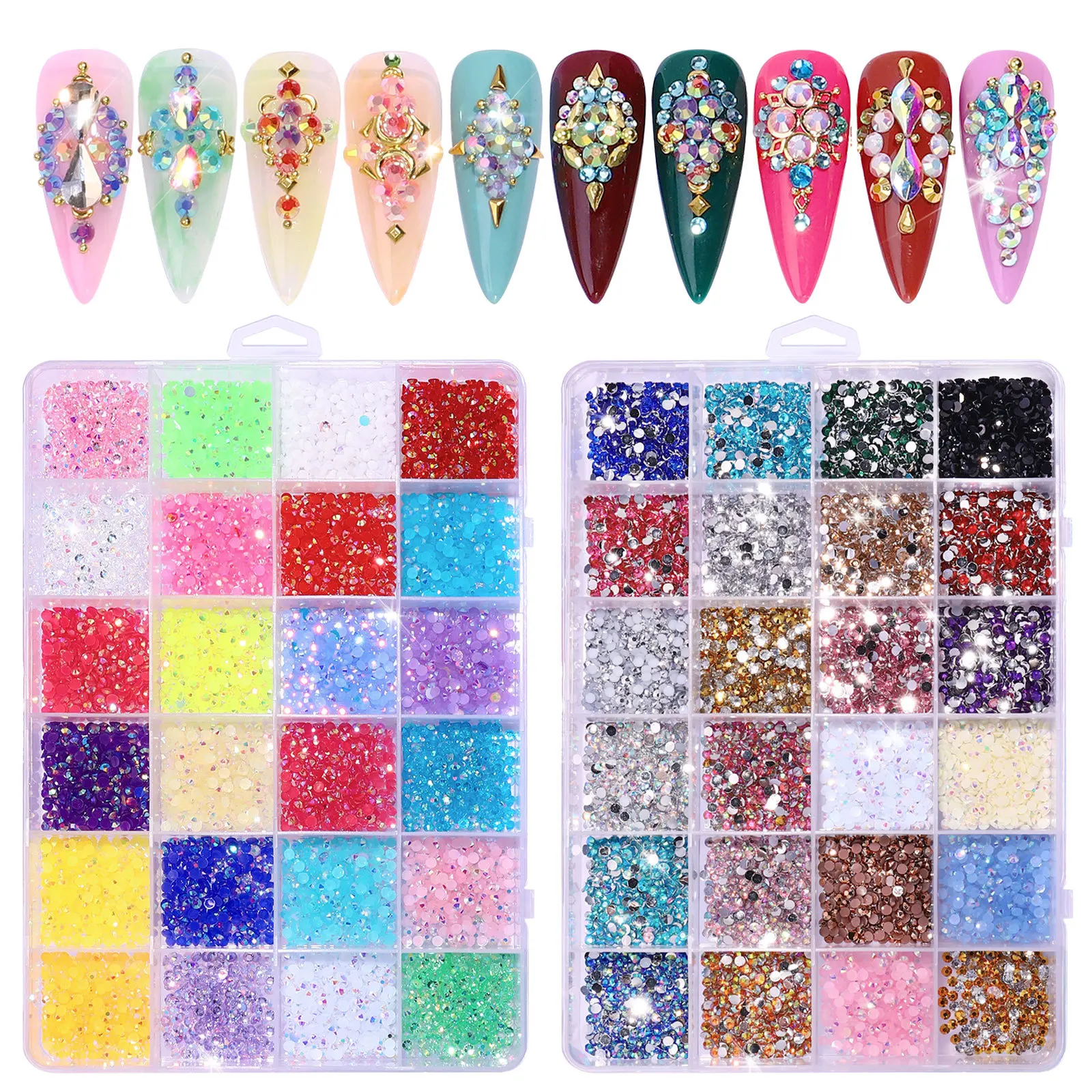 24Girds Multi Color AB Jelly Resin Rhinestones Set Round Flatback Clear Crystal Glitter Gems Stones DIY 3D Nail Art Decorations
24Girds Multi Color AB Jelly Resin Rhinestones Set Round Flatback Clear Crystal Glitter Gems Stones DIY 3D Nail Art Decorations