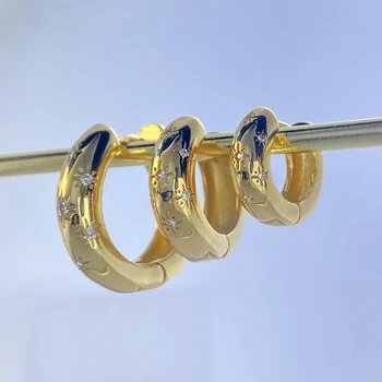 3 Size Star Round Hoop Earrings for Women Gold Color Big Medium Small Geometric Dangle Earrings Trendy Female Fashion Jewelry